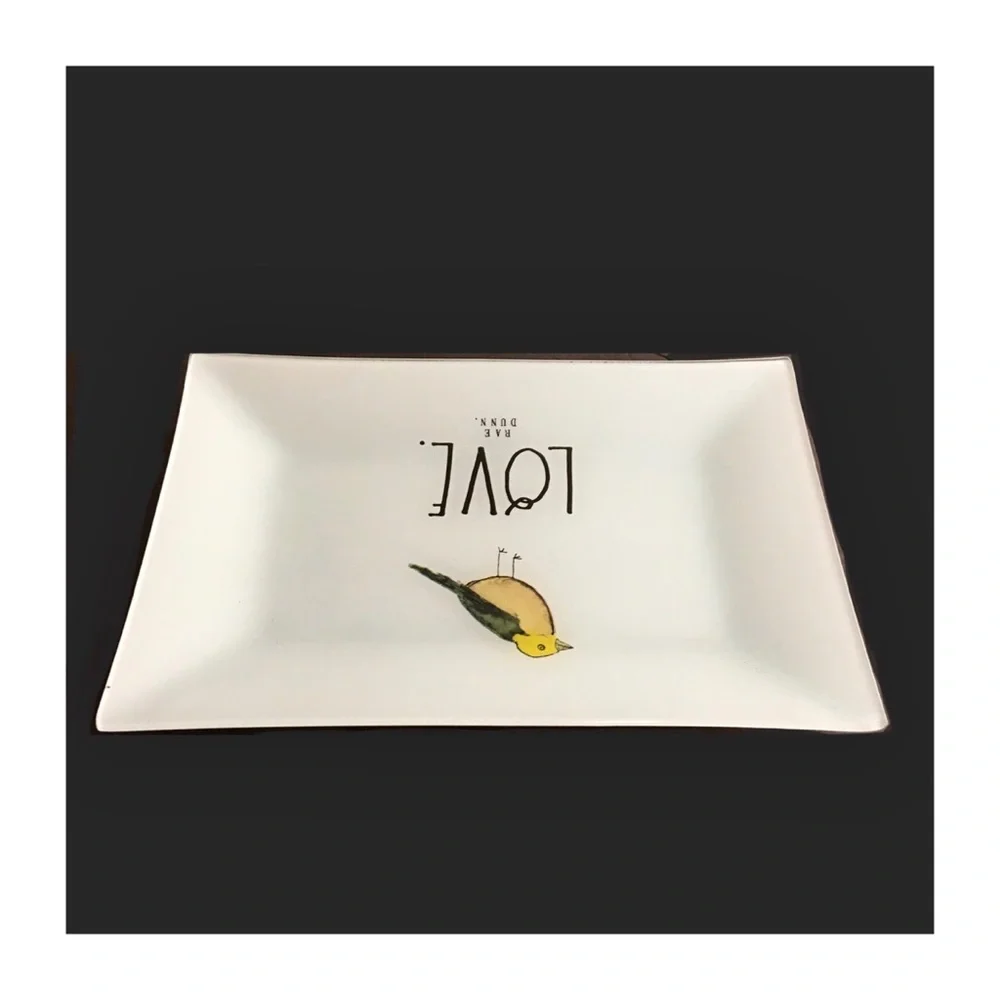 Rae Dunn LOVE Glass Accent Tray with Bird Graphic